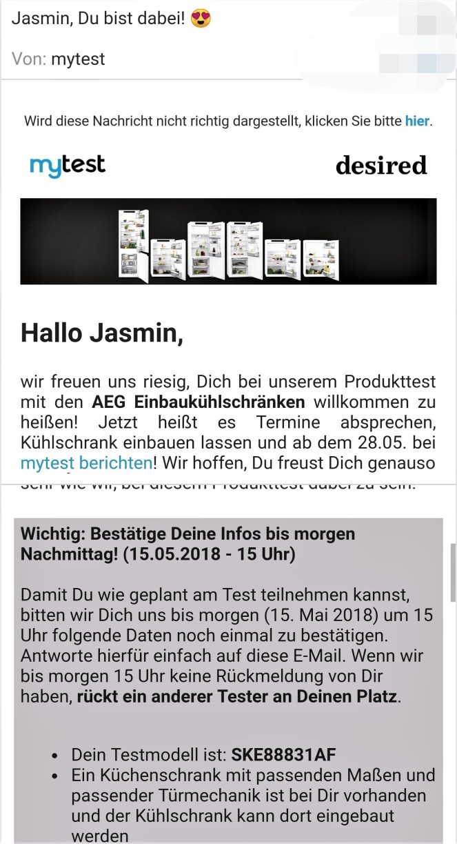 mytest Teilnahmebenachrichtigung